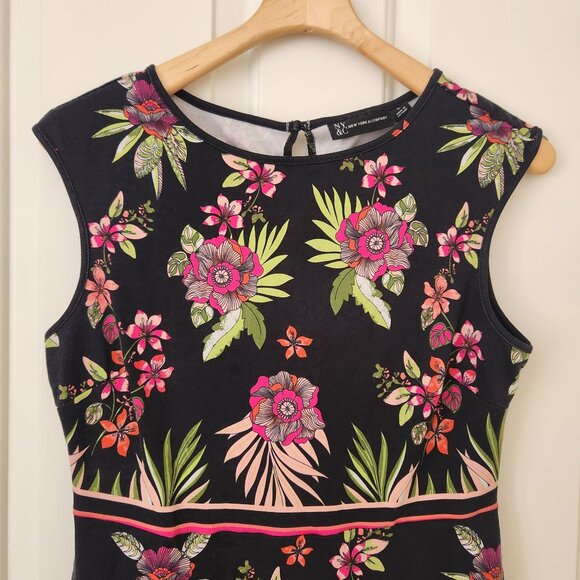 New York & Company Floral Print Sleeveless Dress Black Pink Casual Comfy Cute - Picture 3 of 10